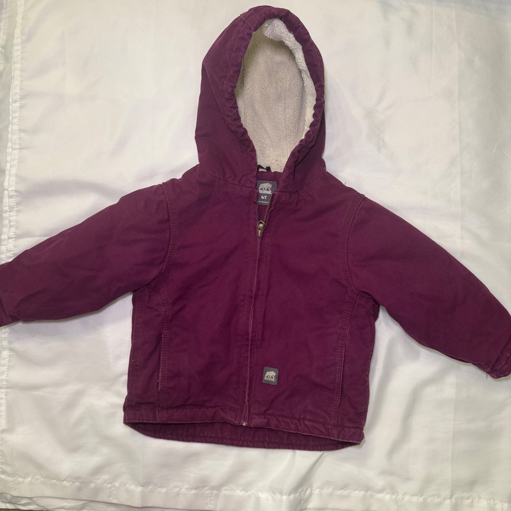 Berne Kids 4T‎ Plum Purple Sherpa Lined Hooded Work Jacket BHJ41TPLM Duck Canvas